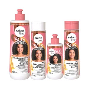 Kit Salon Line SOS Rizos Champú Miel Rizos Intensos + Acondicionador + Crema para Peinar + Activador de Rizos