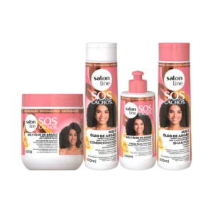 Kit Salon Line SOS Rizos Extracto de Miel, Champú Rizos Intensos + Acondicionador + Crema para Peinar + Activador de Rizos