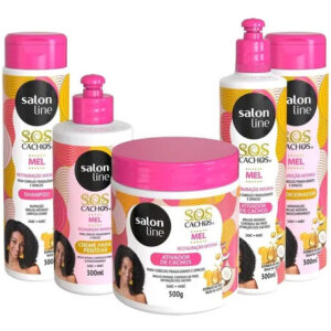 Kit Salon Line SOS Cachos Mel Cachos Intensos Shampoo + Condicionador + Creme Para Pentear + 2 Ativadores de Cacho