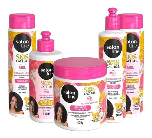 Kit Salon Line SOS Cachos Mel Cachos Intensos Shampoo + Condicionador + Creme Para Pentear + 2 Ativadores de Cacho