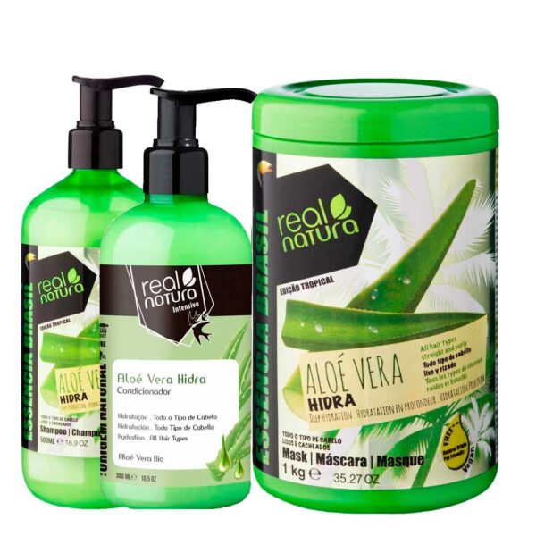 Kit Real Natura Aloé Vera Hidra (Máscara, Shampoo, Condicionador)