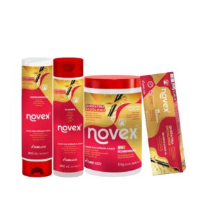 Kit Novex Champú de Queratina Brasileña + Acondicionador + Mascarilla 1kg + Recarga de Queratina