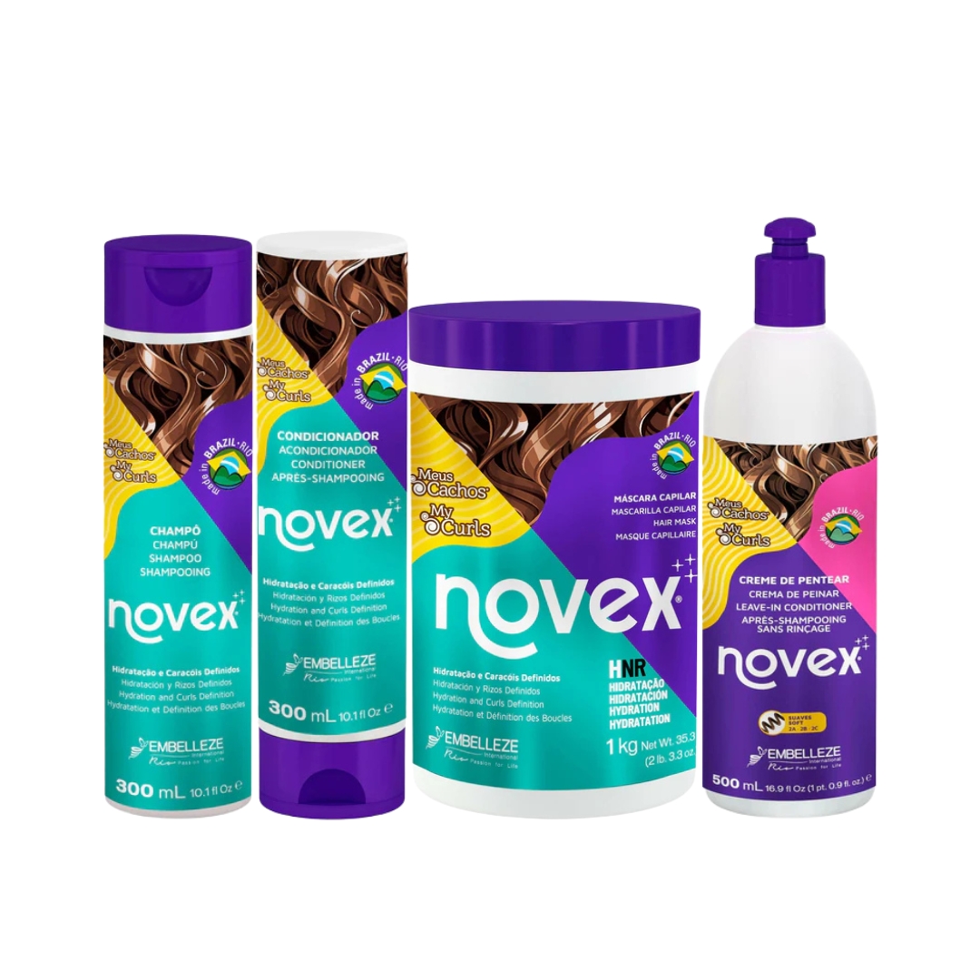 Kit Novex Meus Cachos Shampoo + Condicionador + Máscara 1kg + Creme Para Pentear Suaves
