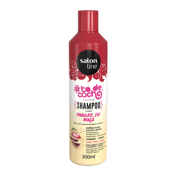 O Shampoo Vinagre de Maçã Salon Line limpa suavemente, sela cutículas, controla o frizz e restaura o brilho. Indicado para cabelos cacheados e crespos, reequilibra o pH, fortalece os fios e garante cachos definidos, macios e radiantes.