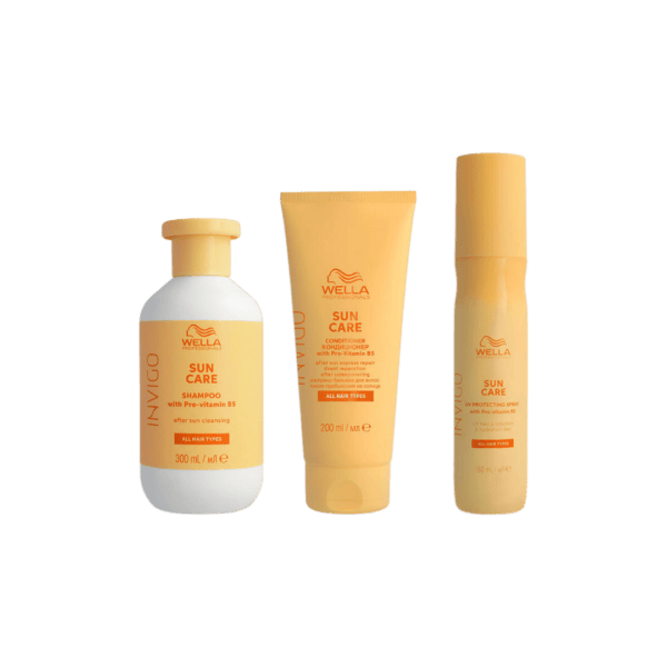 El kit Wella Professionals Invigo Sun Care ofrece protección UV, hidratación y reparación intensiva para todo tipo de cabello antes, durante y después de la exposición al sol.