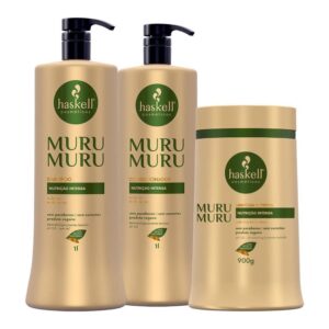 Kit Maurumuru Haskell Auxilia no Brilho Nutrição e Hidratação Shampoo + Condicionador 1L + Máscara 1Kg- Brasil Cosméticos