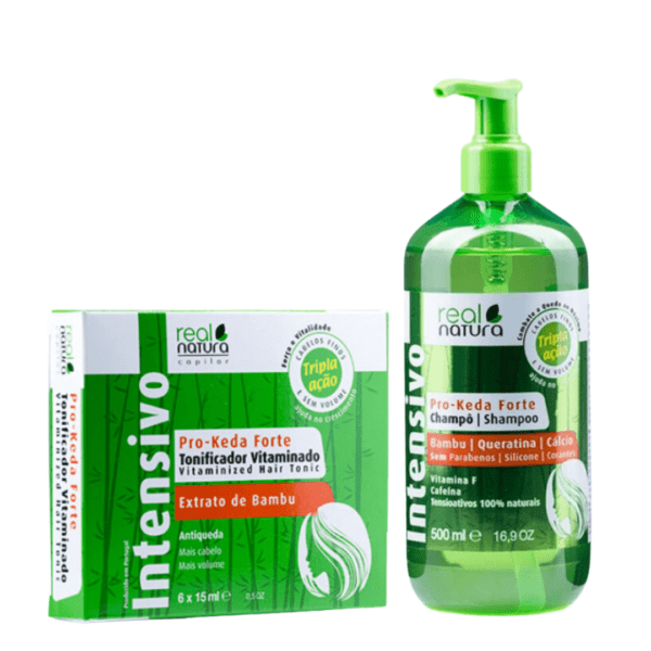 Kit Real Natura Pro-Keda Forte Tonificador Vitaminado 6 Ampolas 15ml+Shampoo 500ml