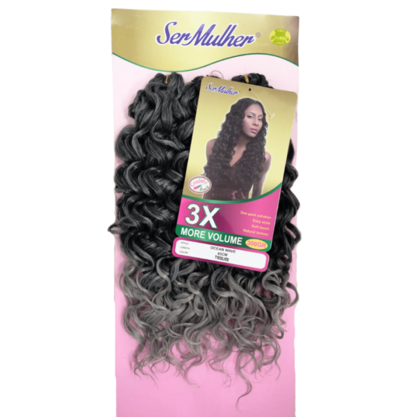 Ser Mulher OCEAN WAVE Crochet Braids Cor T1B/Silver Black/Silver Degradê Cabelo Ondulado 300g