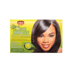 African Pride Desfrisante Olive Miracle Deep Conditioning Anti-Breakage Relaxer Kit sem soda condicionamento profundo anti-quebra com aloe, óleo de rícino e biotina. 1 Aplicação completa! Força: Regular