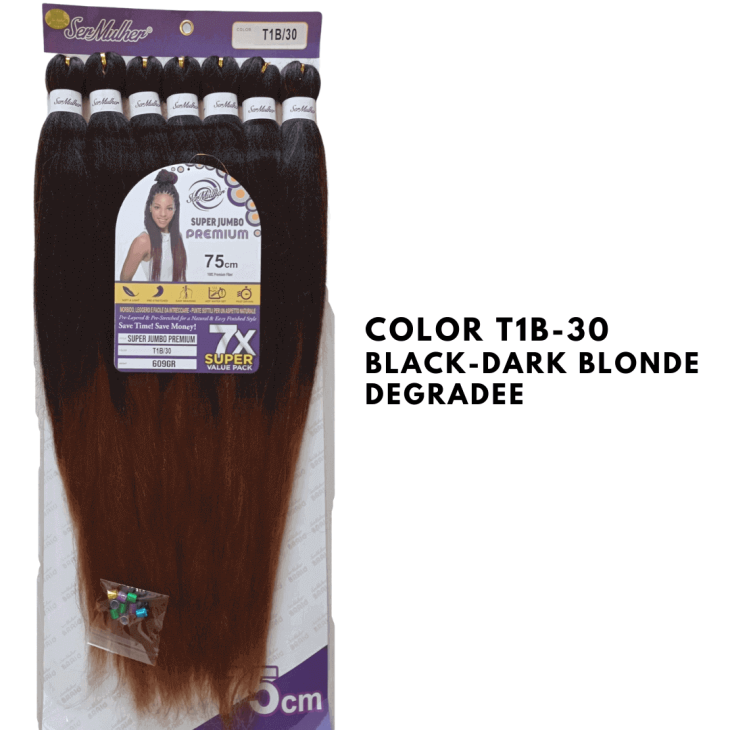 Ser Mulher SUPER JUMBO PREMIUM Cabelos Sintéticos Para Tranças Africanas Cor T1B/27 Preto/Mel Degradê 609g