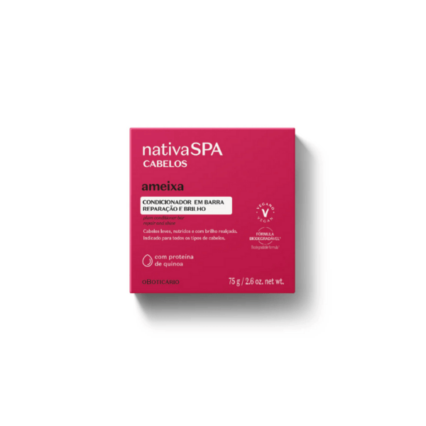 Nativa Spa. Cuidado do grão à pele. O Condicionador Sólido Nativa Spa Ameixa proporciona cabelos leves, nutridos e hidratados. A sua fórmula com quinoa repara os fios, realçando o brilho natural.