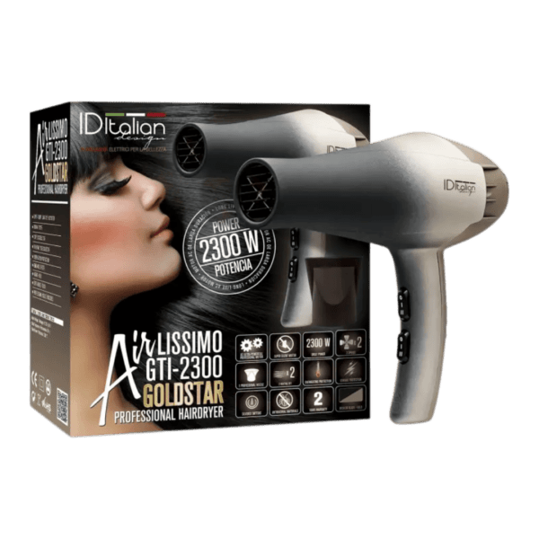 Secador de cabelo profissional com motor silencioso de longa duração. Potência de 2300w com proteção térmica para evitar o sobreaquecimento.