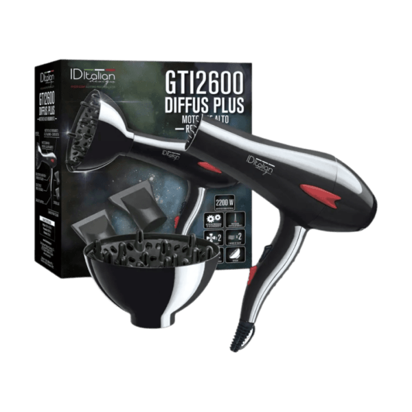 GTI 2600 Diffus Plus é perfeito para os amantes do volume de cabelo. A sua alta potência e velocidade ajustável dão um resultado preciso e rápido. Inclui também um difusor que distribui o calor pelo cabelo num fluxo contínuo, dando-lhe um cabelo mais saudável, brilhante e volumoso.