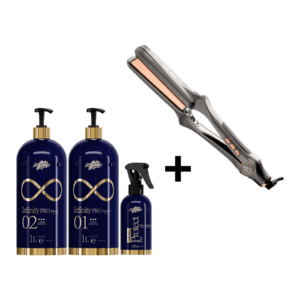 A Loja Brasil Cosméticos apresenta o novo Infinity Pro. Ele foi desenvolvido para proporcionar cabelos mais lisos, saudaveis, alinhados, maleáveis e brilhosos. Tecnologia exclusiva que proporciona resultados ainda mais satisfatorios com a concentração dos ativos que tratam, sistema inteligente que promove reestruturação dos fios. O Infinity Pro elimina o volume dos cabelos enquanto trata e reconstrói os fios danificados de forma profunda. Este kit contém: 01 Shampoo 1L, 01 Máscara 1L, 01 Protetor Pro 200ml MQ Professional Prancha de Titânio MQ Pro480 A Loja Brasil Cosméticos apresenta a prancha de titânio MQ Pro480, a escolha número um dos profissionais que procuram resultados impecáveis em progressivas e alisamentos. As placas ultralisas de titânio distribuem uniformemente o calor, selando as cutículas dos fios, absorvendo o produto de forma eficaz e proporcionando um brilho radiante. Com apenas três passadas, consiga um liso perfeito! Resultado de mais de 10 anos de experiência, o produto tem componentes japoneses reconhecidos internacionalmente pela sua estabilidade e segurança. Tudo graças as tecnologias MCH e TCS, que garantem um aquecimento ultrarrápido e uma recuperação imediata da temperatura. Além disso, a prancha possui um design anatómico, proporcionando conforto absoluto durante o uso prolongado. As placas flutuantes ajustam-se perfeitamente às mechas, sem a necessidade de esforço excessivo, evitando o desgaste físico do profissional.