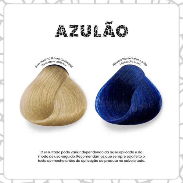 Uma máscara pigmentante semi-permanente, sem amônia, parabenos ou peróxidos, desenvolvida para proporcionar uma cor Azul Escuro intensa e vibrante! Permite a mistura com outras cores podendo assim obter novos tons! Possui durabilidade de 5 a 25 lavagens.