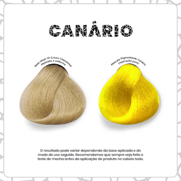 Uma máscara pigmentante semi-permanente, sem amônia, parabenos ou peróxidos, desenvolvida para proporcionar uma cor Amarelo intensa e vibrante! Permite a mistura com outras cores podendo assim obter novos tons! Possui durabilidade de 5 a 25 lavagens.