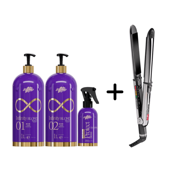 Alisamento Infinity Blond! Uma solução inovadora e 100% livre de formol, ideal para cabelos brancos, ruivos, loiros ou platinados. Proporciona fios alinhados, tratando e reconstruindo cabelos danificados; com a Prancha Elipsis 3000 230ºC, equipada com tecnologia de ponta e materiais de vanguarda, oferece resultados excepcionais e de alta performance!