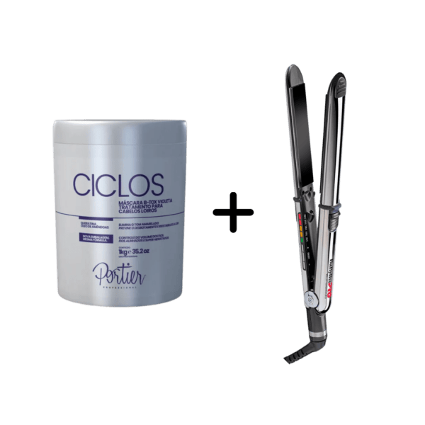 O B-Tox Ciclos Violet é ideal para cabelos loiros naturais, descoloridos, coloridos ou com mechas, reduzindo o frizz, restaurando as cutículas e controlando o volume. A Prancha Elipsis 3000 combina materiais inovadores e tecnologia de última geração, garantindo facilidade de uso e excelência no desempenho profissional.