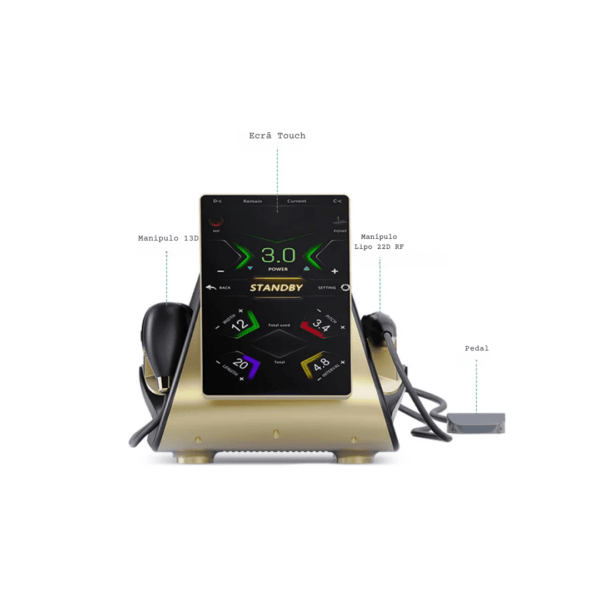 Um ultrassom de alta intensidade com tecnologia avançada de múltiplas linhas. Com potência de 1280W e frequência ajustável entre 2MHz e 4MHz, ele combina 13 linhas de HIFU e 18 linhas de radiofrequência (RF), proporcionando resultados superiores no tratamento de flacidez, rejuvenescimento e contorno facial e corporal.