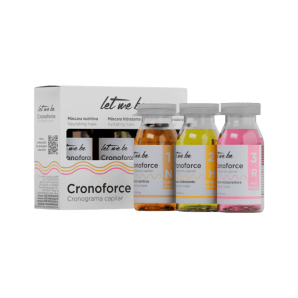 Transforme a saúde dos seus cabelos com o Kit Cronograma Capilar Cronoforce da Let Me Be. Este kit é composto por três ampolas ultra concentradas que oferecem um tratamento completo para nutrir, hidratar e restaurar os fios. Com fórmulas ricas em ingredientes naturais e livres de parabenos, o Kit Cronoforce garante cabelos revitalizados, macios, sedosos e com um brilho intenso.