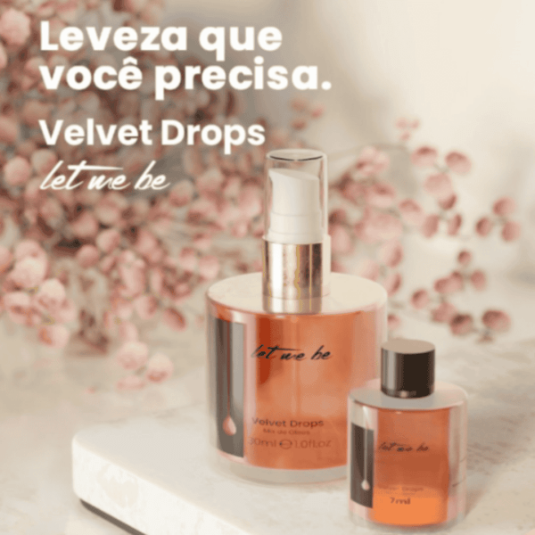 Transforme seus cabelos com o poder do Velvet Drops! Um óleo multifuncional que combina nutrição intensa e leveza, perfeito para hidratar, reparar e proteger todos os tipos de cabelo, sejam eles lisos, quimicamente tratados, loiros, naturais ou cacheados.