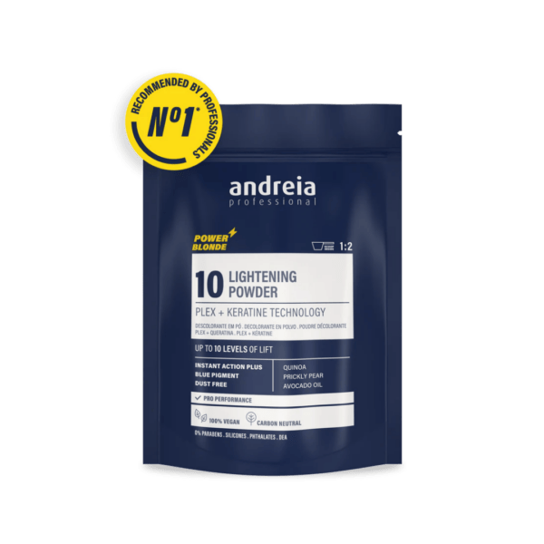 Pó descolorante azul vegan, clareia até 10 níveis e neutraliza tons amarelados. Com tecnologia plex e queratina, protege a fibra capilar. Livre de poeira e indicado para todas as técnicas de descoloração.