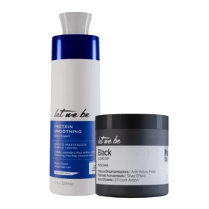 Kit Protein Smoothing Blond Expert Let Me Be traz máscara matizadora violeta sem pré-lavagem e máscara desamareladora Black Blond Up, repondo proteínas, controlando frizz e neutralizando tons amarelados para loiros platinados com brilho intenso.