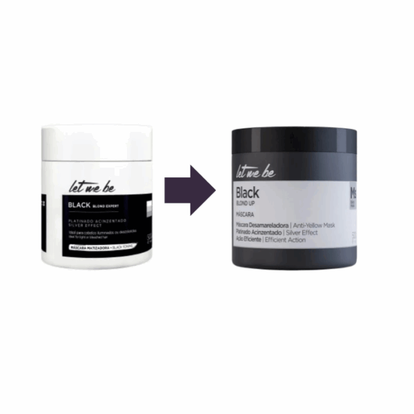 Kit Protein Smoothing Blond Expert Let Me Be traz máscara matizadora violeta sem pré-lavagem e máscara desamareladora Black Blond Up, repondo proteínas, controlando frizz e neutralizando tons amarelados para loiros platinados com brilho intenso.