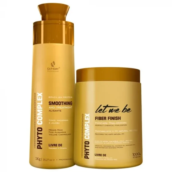 kit Let Me Be Dr.Fiber Phyto Complex, Phyto Complex Dr.Fiber, kit alisamento e finalização, alisamento capilar profissional, máscara alisante Dr.Fiber, finalizadora Let Me Be, tratamento capilar anti-frizz