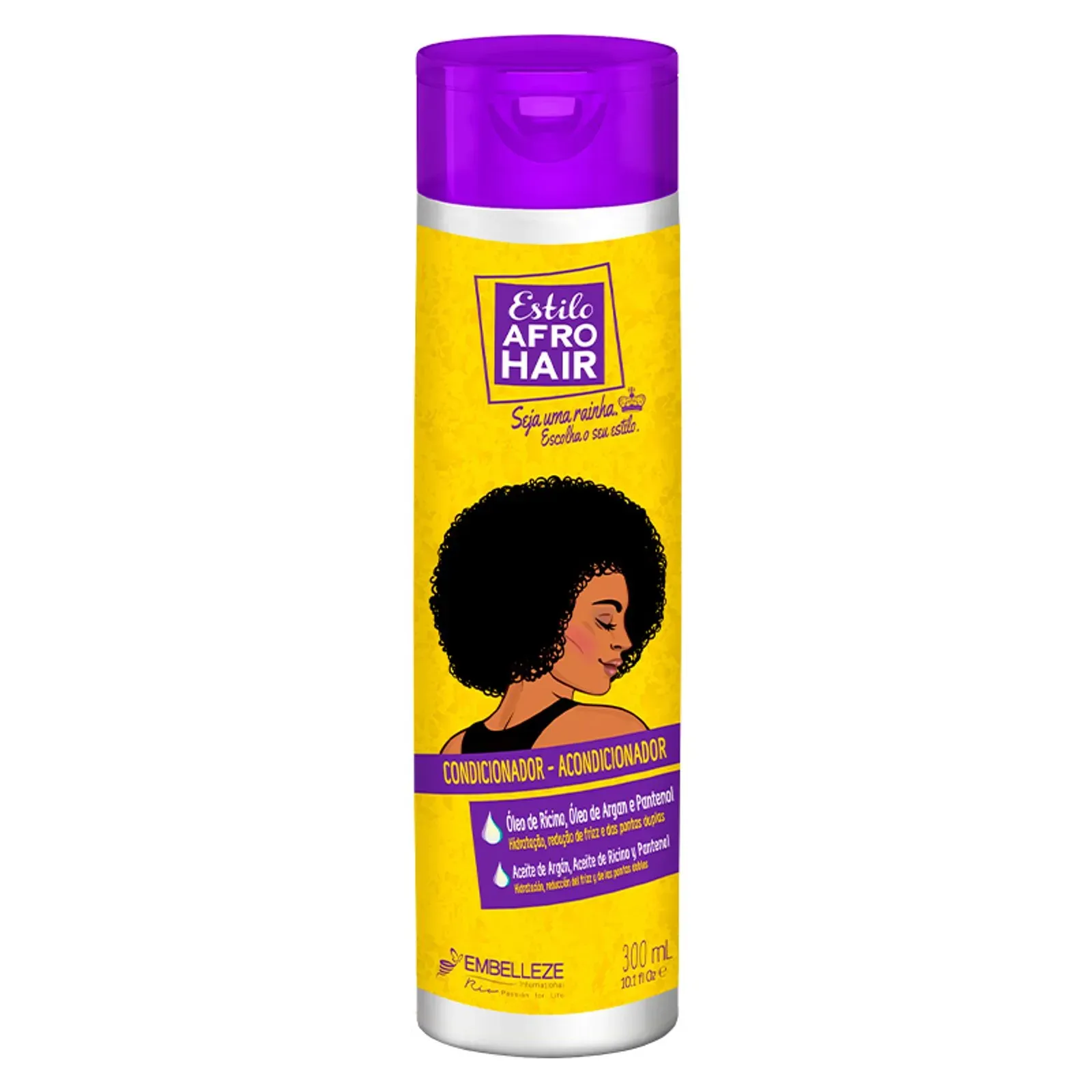 Embelleze AfroHair Kit Cuidado Diário 4 Produtos (Champô 300ml + Condicionador 300ml + Creme de Pentear 500g + Ativador de Caracóis 500ml)