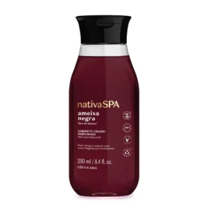 Sabonete Líquido Nativa SPA Ameixa Negra limpa suavemente, hidrata e perfuma intensamente. Com Óleo de Quinoa e 98% de ingredientes de origem natural, cria espuma cremosa e deixa a pele macia, envolvida por fragrância sofisticada.