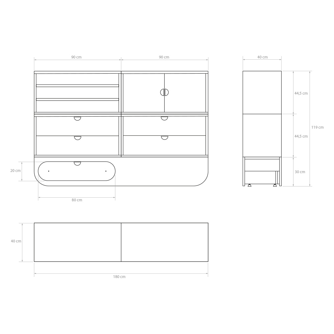 Naggura Sideboard Ikon 4M Modular Cinzento - Imagen 2