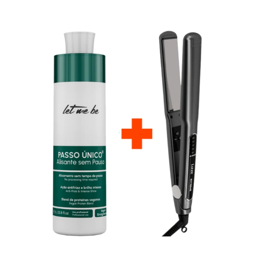 Kit Let Me Be Alisante Passo Único Vegano 1L + Prancha Lizze Extreme Titanium 250°C
