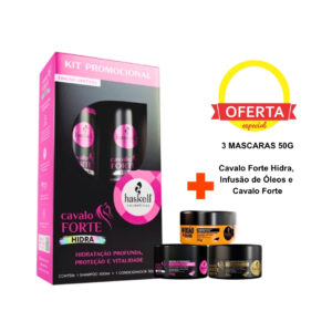 Haskell Cavalo Forte Hidra Kit Hidratação Shampoo 500ml + Condicionador 300ml + OFERTA 3 Máscaras 50g