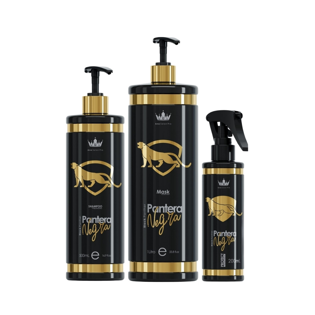 Kit Ana Paula Carvalho Pantera Negra Alisamento Tratamento Capilar (Shampoo + Alisamento + Spray)
