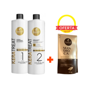 Kit Haskell Keratreat Shampoo 1L + Creme Alisante 1L + OFERTA Refil Máscara Mandioca