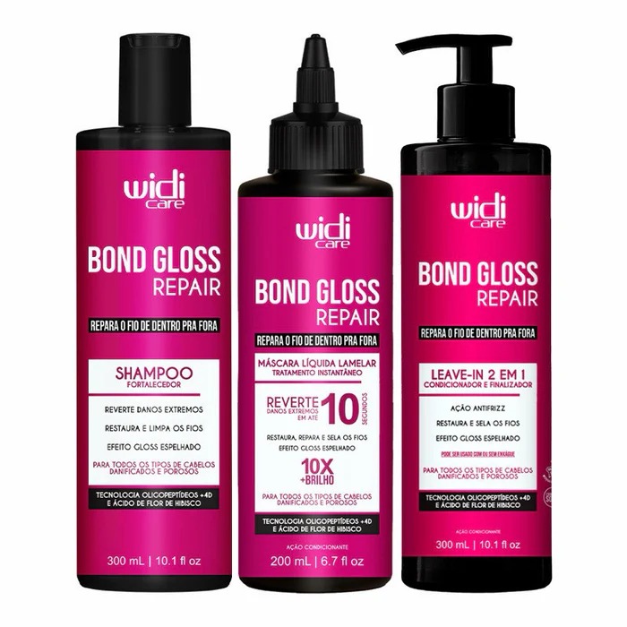 Widi Care Kit Bond Gloss Repair Reparação Capilar Shampoo 300ml + Máscara Lamelar 200ml + Leave-In 300ml