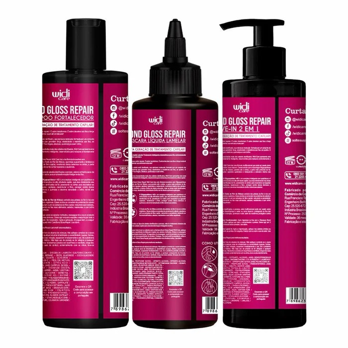 Widi Care Kit Bond Gloss Repair Reparação Capilar Shampoo 300ml + Máscara Lamelar 200ml + Leave-In 300ml
